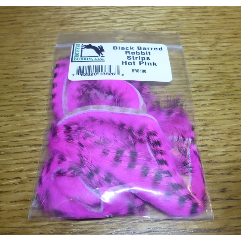 Hareline Black Barred Rabbit Strips Hot Pink