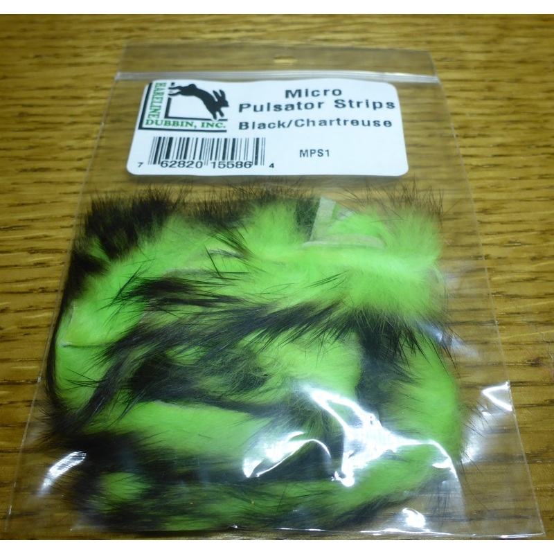 Hareline Micro Pulsator Strips Black over Chartreuse