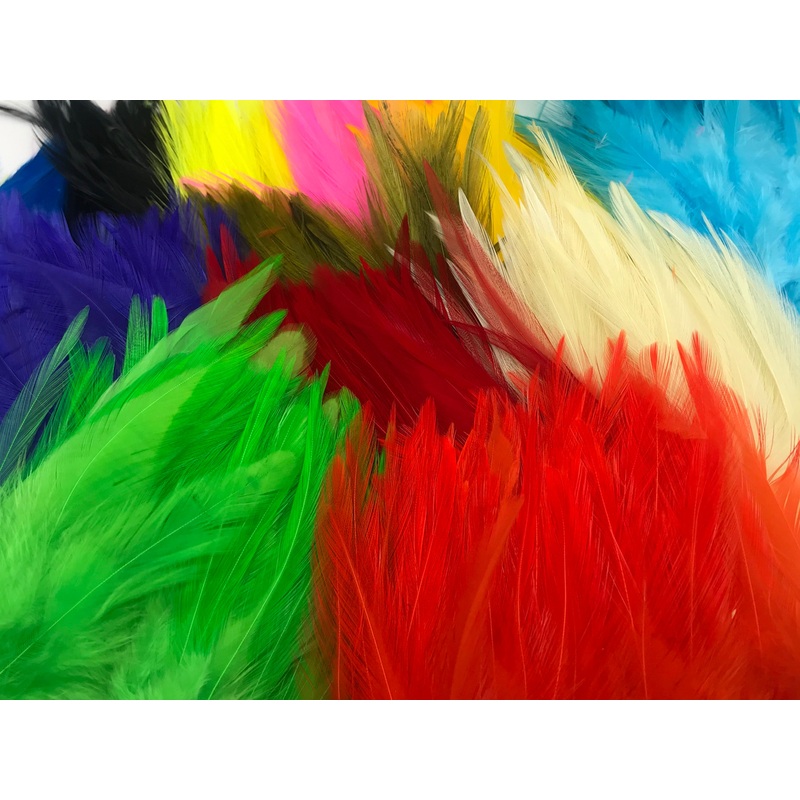 Saddle Hackles|Natural Brown|Kelly Green|Black|FL. Yellow (UV)|Heron Gray (UV)|Purple (UV)|Medium Olive (UV)|FL. Light Pink (UV)|Shrimp Pink|Whit’s Turquoise (Ltd qty)|FL. Primrose Cream (UV)|FL. Hot Pink (UV)|FL. Blue (UV)|FL. Damsel Nymph Olive (UV)|FL.