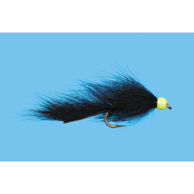 Hot Head Squirrel Leech|Natural/Orange Bead|Black/Chartreuse Bead