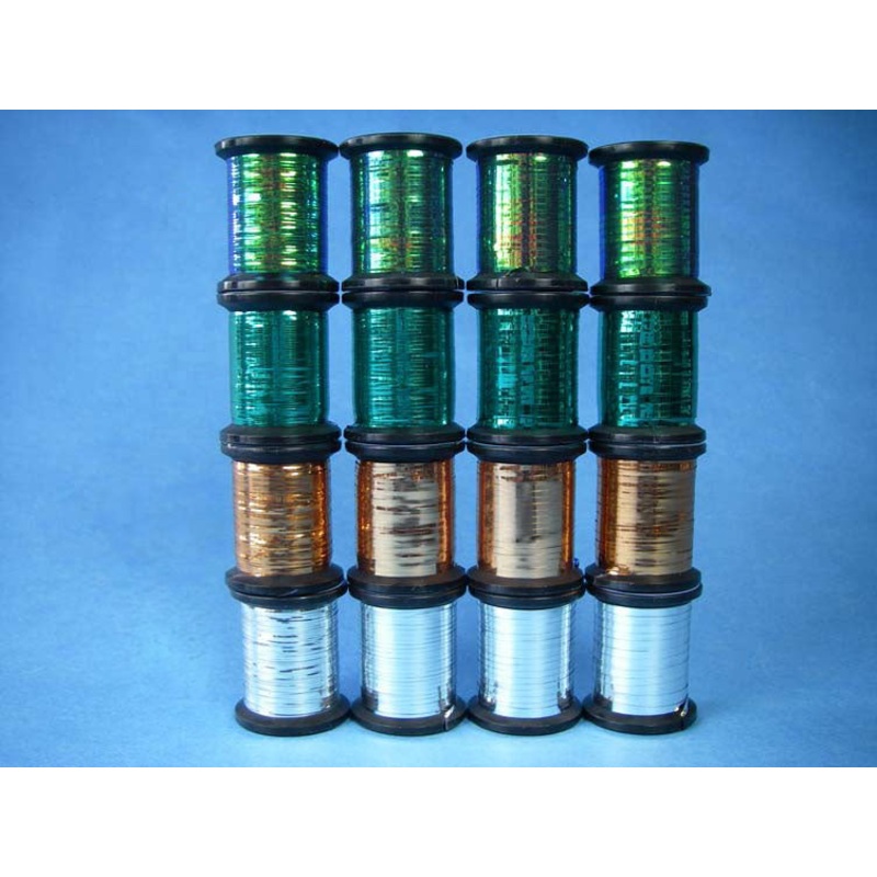 Uni Mylar Tinsel|Red/Green|Copper/Blue|Peacock/Orange|Silver/Gold||14 – 1/32″||12 – 3/64″||10 – 1/16″||16 – 1/69″