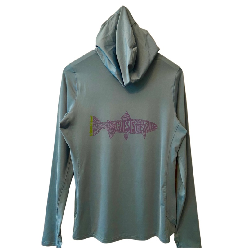 Simms W’s BugStopper SolarFlex Hoody Back Purple Manifesto Logo