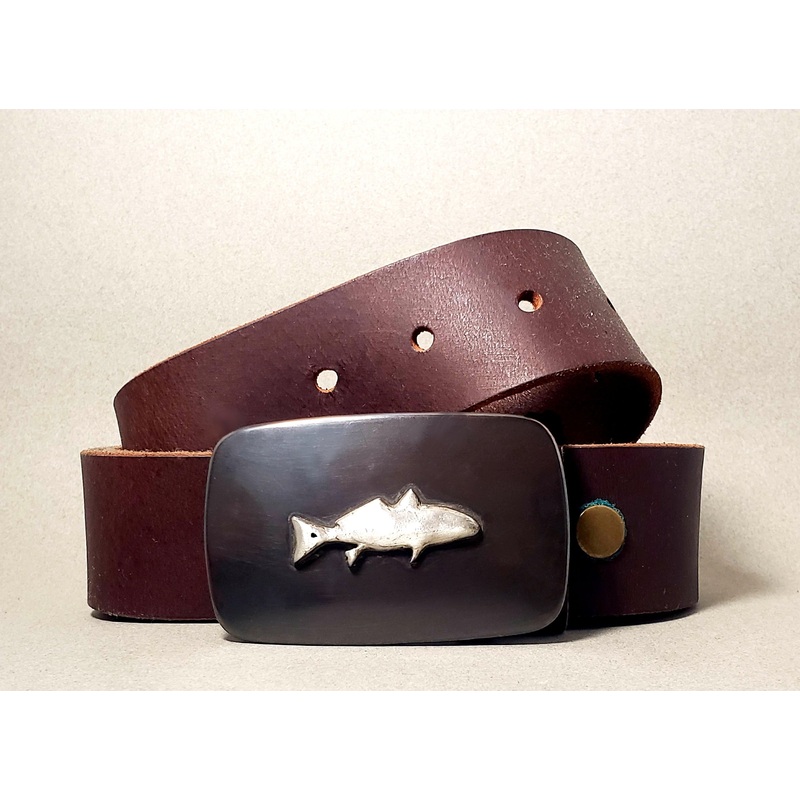 Redfish Buckle with Buffalo Leather Belt – Gunmetal Edition