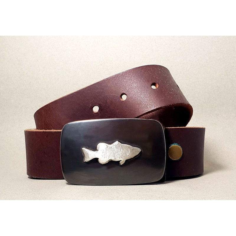 Bass Buckle with Buffalo Leather Belt – Gunmetal Edition