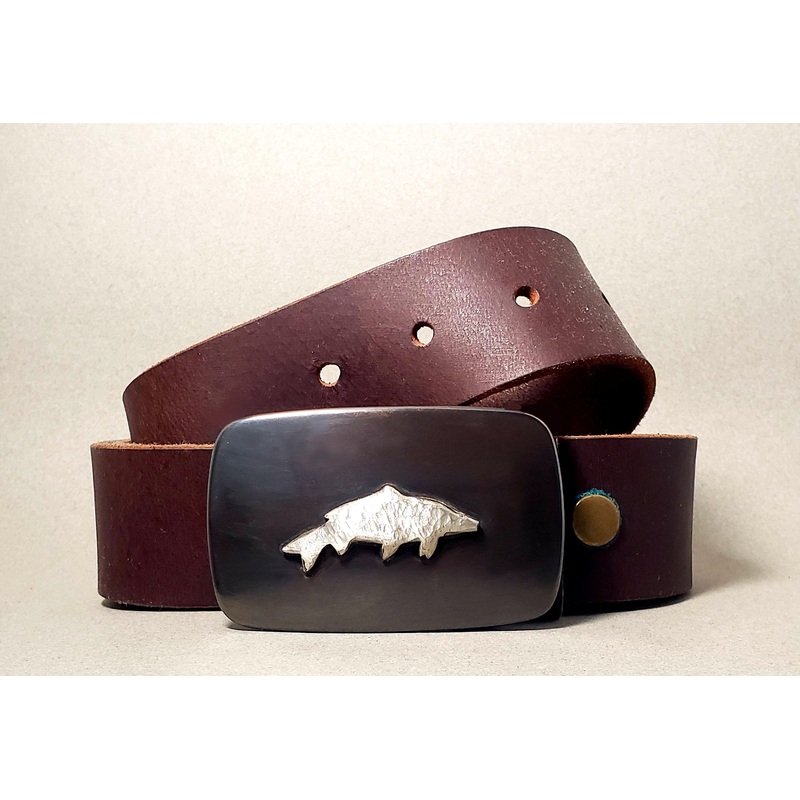 Carp Buckle with Buffalo Leather Belt – Gunmetal Edition