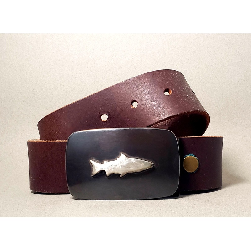 Trout Buckle and Buffalo Leather Belt – Gunmetal Edition