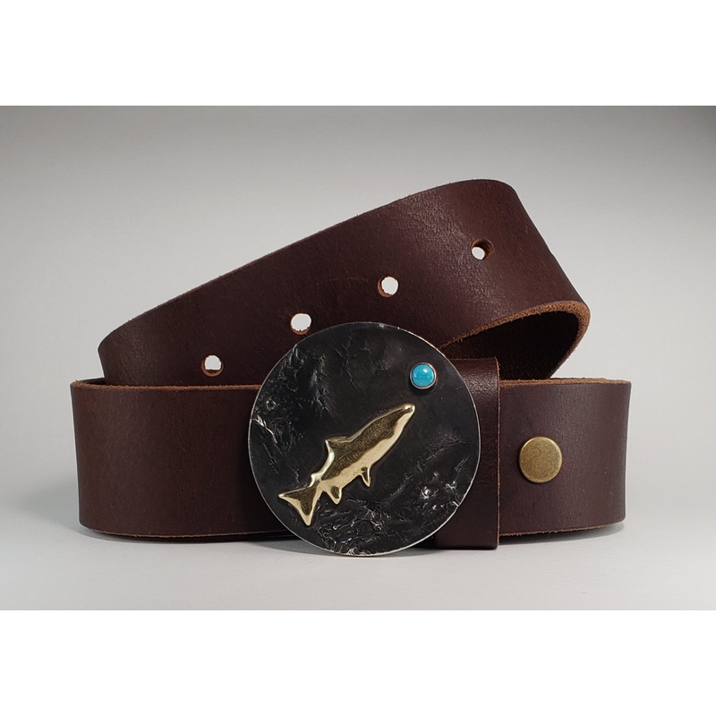 Trout Buckle with Sleeping Beauty Turquoise & Buffalo Leather Belt