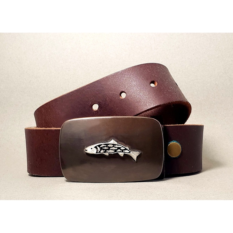 Trout Dream Buckle with Buffalo Leather Belt – Gunmetal Edition