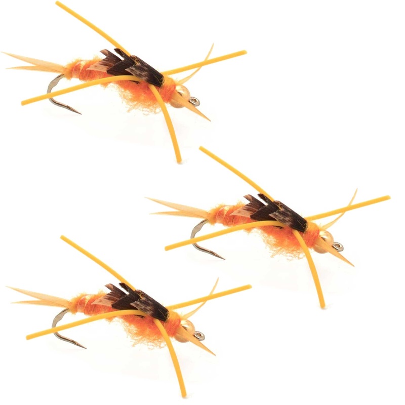 3 Pack Barbless Gold Bead Kaufmann’s Golden Stonefly with Rubber Legs – Nymph – Hook Size 10