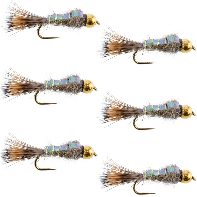 Barbless Bead Head Flash Back Gold Ribbed Hare’s Ear Nymph 6 Flies Hook Size 10