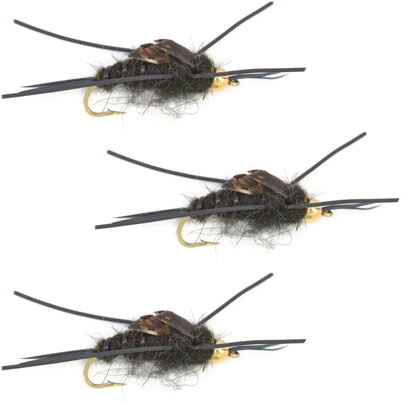 3 Pack Gold Bead Kaufmann’s Black Stonefly with Rubber Legs – Stonefly Nymph – Hook Size 4
