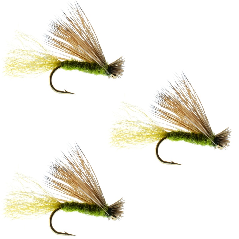 3 Pack Olive X Caddis Emerging Caddis Adult Trout Dry Fly – Hook Size 18