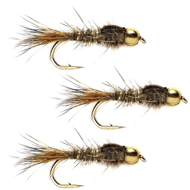 3 Pack Tungsten Bead Head Gold Ribbed Hare’s Ear Nymph Fly Fishing Flies Hook Size 12
