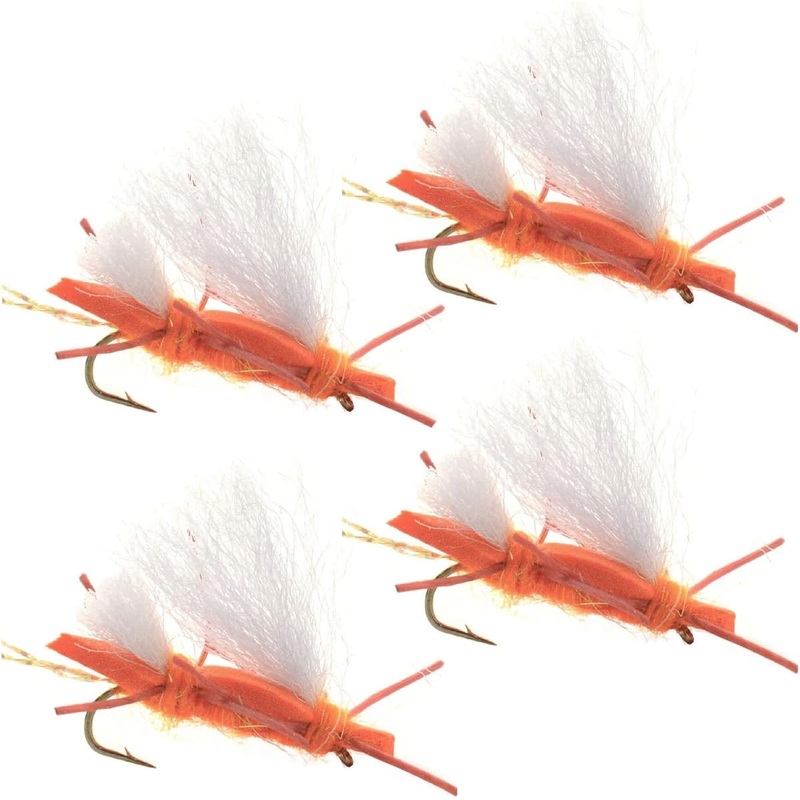 4 Pack Chubby Chernobyl Ant Orange Foam Body Grasshopper Fly – Hook Size 10