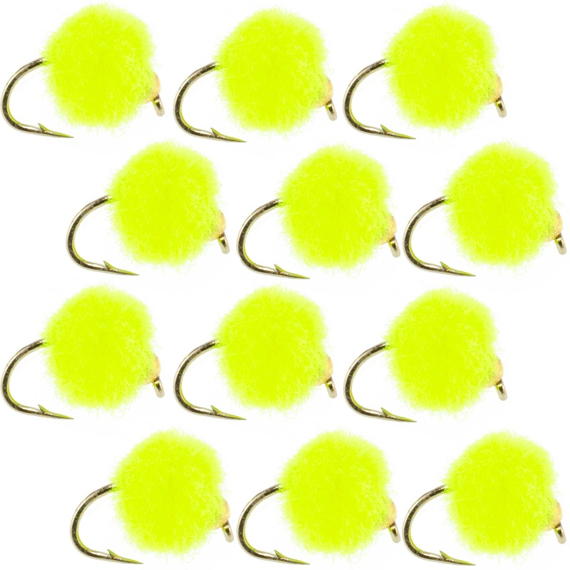 Bead Head Hot Chartreuse Egg Fly Fishing Flies – 1 Dozen Flies Hook Size 16