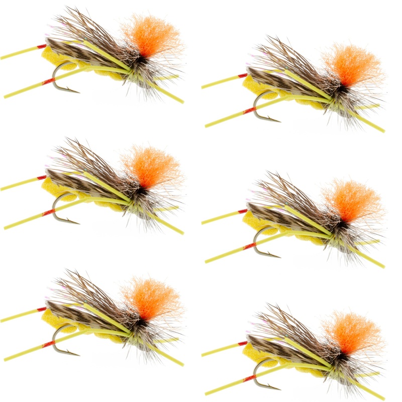 Feth Hopper Yellow – Foam Grasshopper Fly Pattern – 6 Flies Flies Hook Size 10