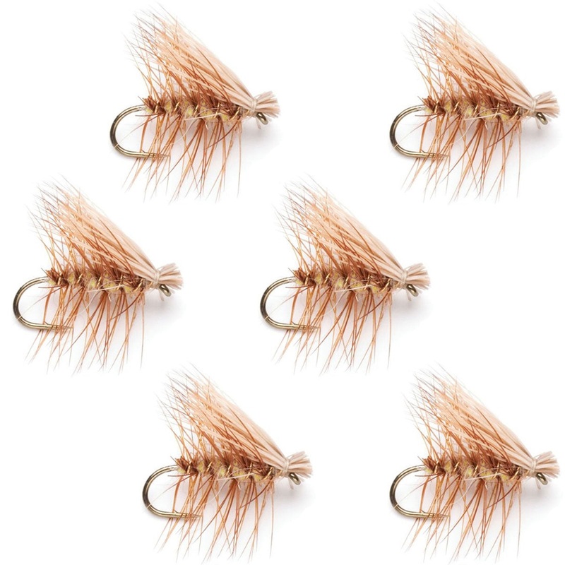 Tan Elk Hair Caddis Classic Trout Dry Fly – Set of 6 Flies Size 18