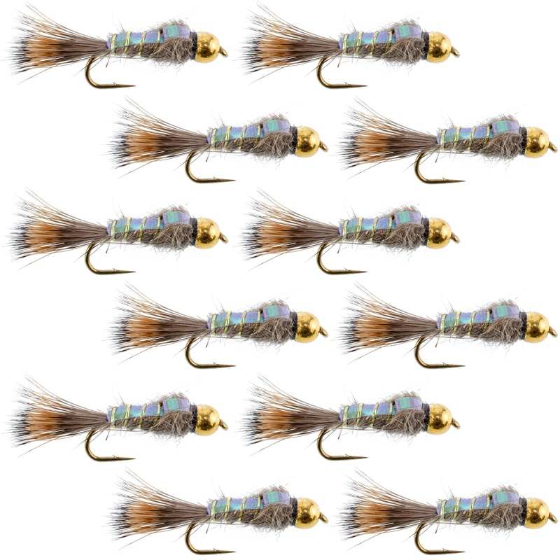 Tungsten Bead Flashback Gold Ribbed Hare’s Ear Trout Fly 1 Dozen Nymph Wet Flies Size 14
