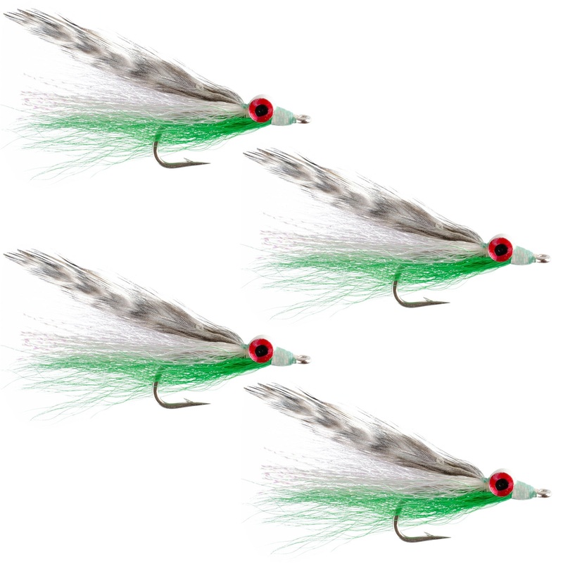 Clousers Clouceiver Deep Minnow Grizzly Green – Streamer Fly Fishing Flies – 4 Saltwater and Bass Flies – Hook Size 1/0
