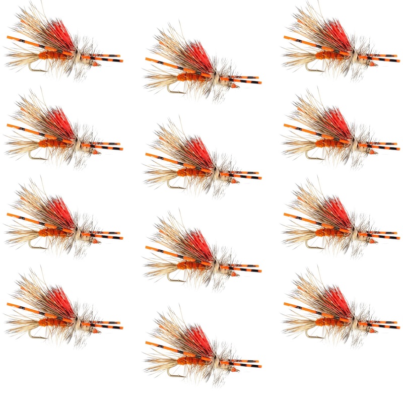 Kaufmann’s Orange Crystal Stimulator Rubber Legs Dry Fly – 1 Dozen Flies Hook Size 12