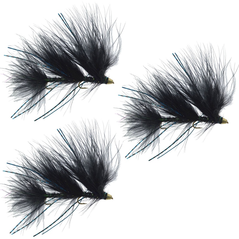 3 Pack Circus Peanut Envy Articulated Streamer Black – Size 6 – Bass Flies