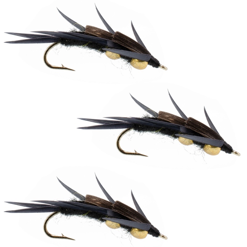 3 Pack Double Bead Black Stonefly with Black Biot Legs – Nymph – Hook Size 8