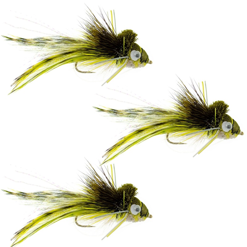 3 Pack Deer Hair Diver Size 4 – Swimming Frog Bass Fly Fishing Bug Wide Gape Bass Hooks With Weed Guard