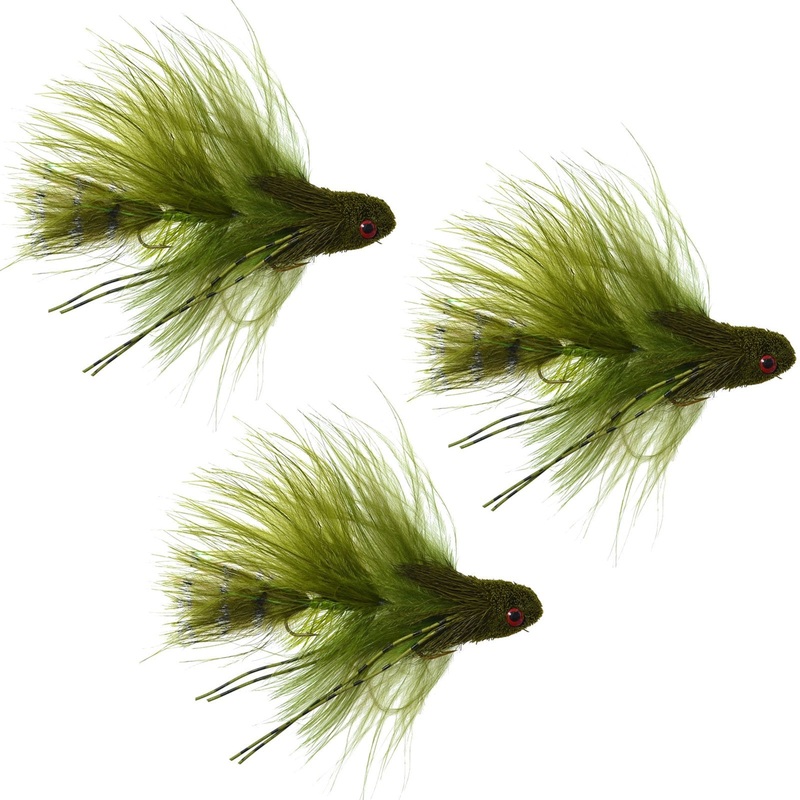 3 Pack Mini Sex Dungeon Streamer Olive – Size 6 – Articulated Trout Bass Steelhead Salmon and Bass Fly Fishing Flies