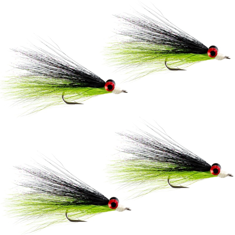 Clousers Deep Minnow Chartreuse Black – Streamer Fly Fishing Flies – 4 Saltwater and Bass Flies – Hook Size 1/0