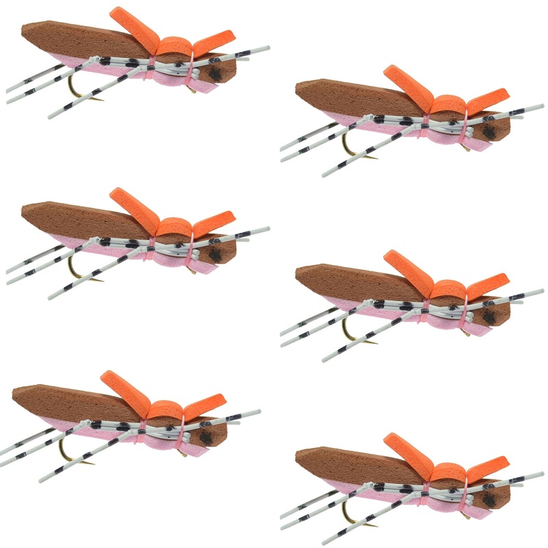 Moorish Hopper Brown Pink Foam Body Grasshopper Fly – 6 Flies Hook Size 10