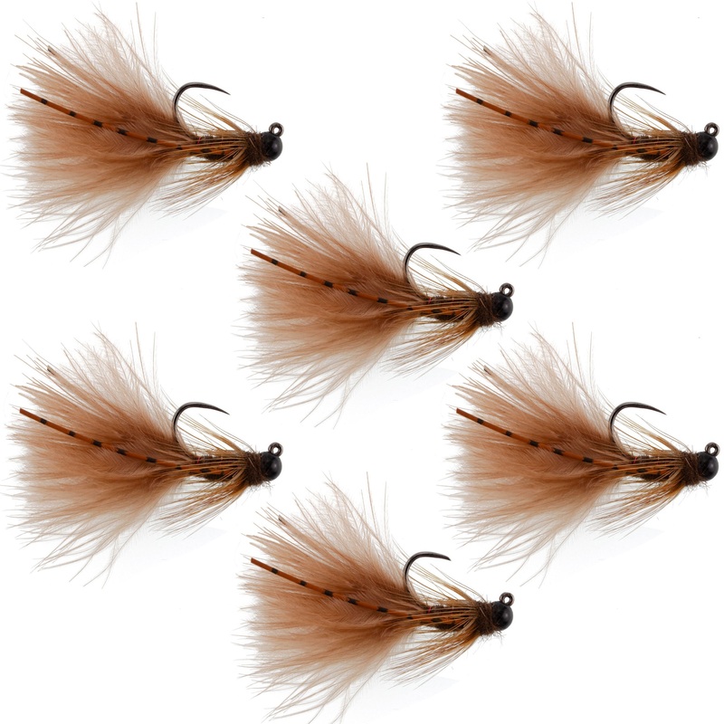 Tungsten Bead Tactical Brown Mini Bugger Czech Nymph Euro Nymphing Fly – 6 Flies Size 8