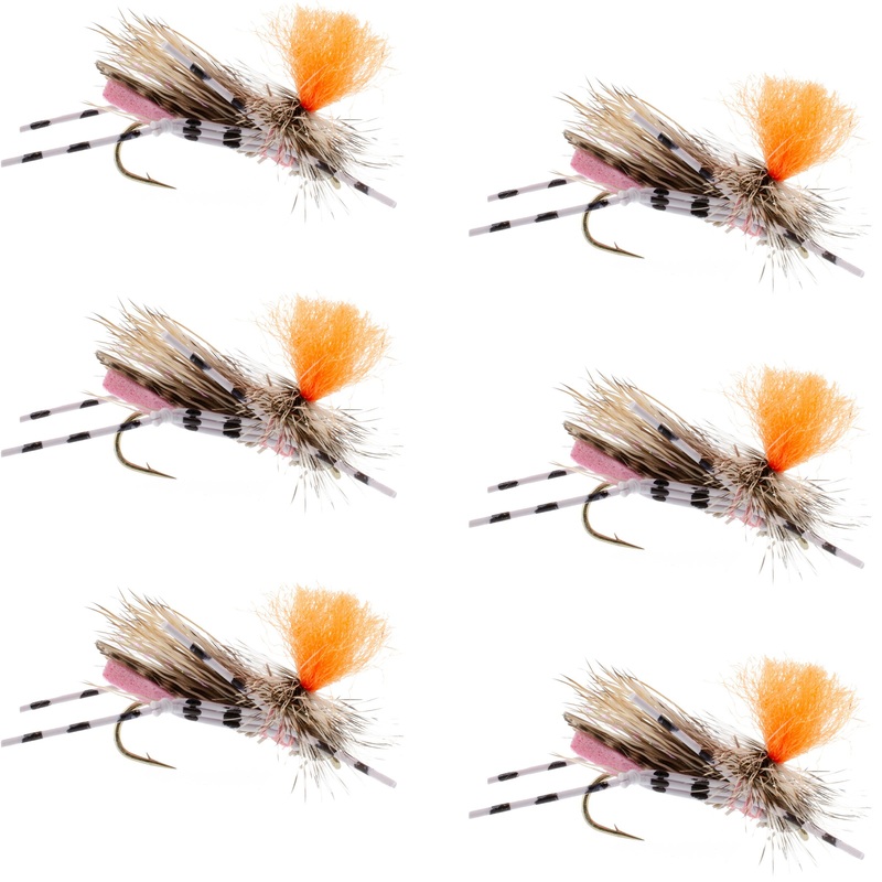 Feth Hopper Pink – Foam Grasshopper Fly Pattern – 6 Flies Flies Hook Size 10