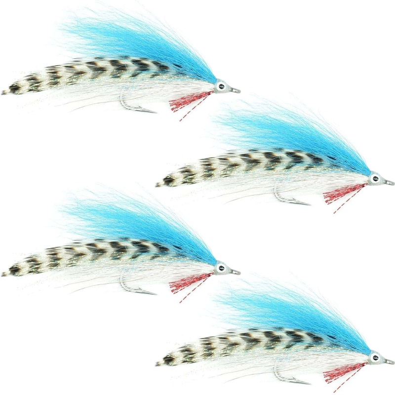 Lefty’s Deceiver Saltwater Streamer Fly – Blue/White/Grizzly – 4 Flies Hook Size 1/0