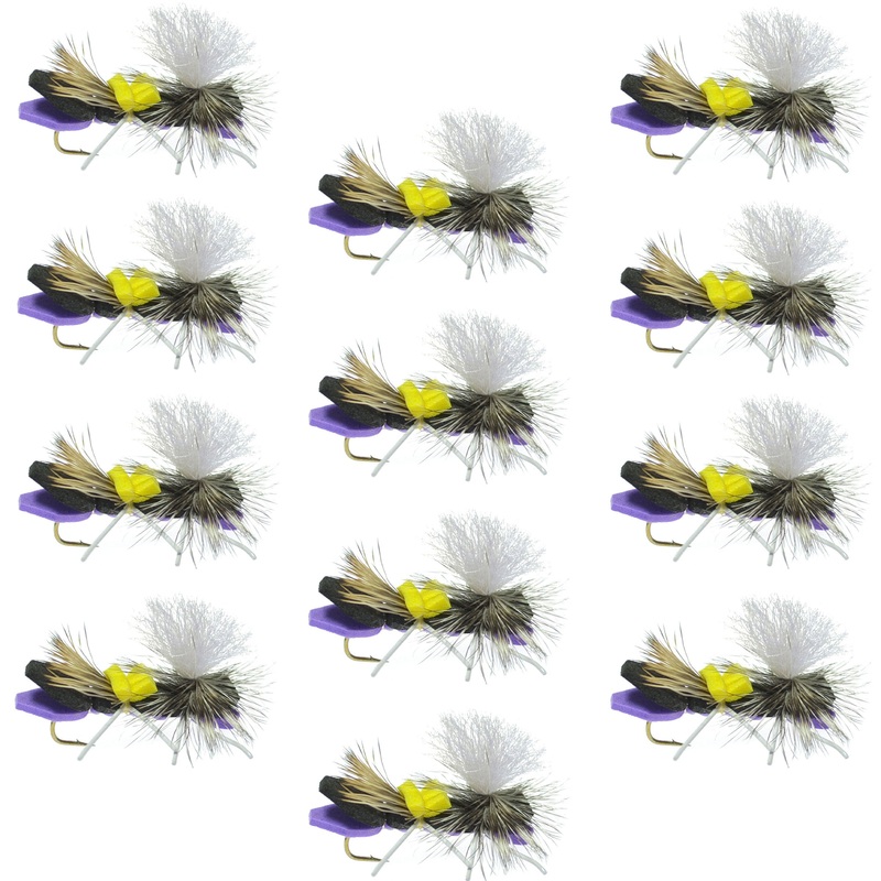 Parachute Chernobyl Ant Purple Foam Body Grasshopper Fly – 1 Dozen Flies Hook Size 10