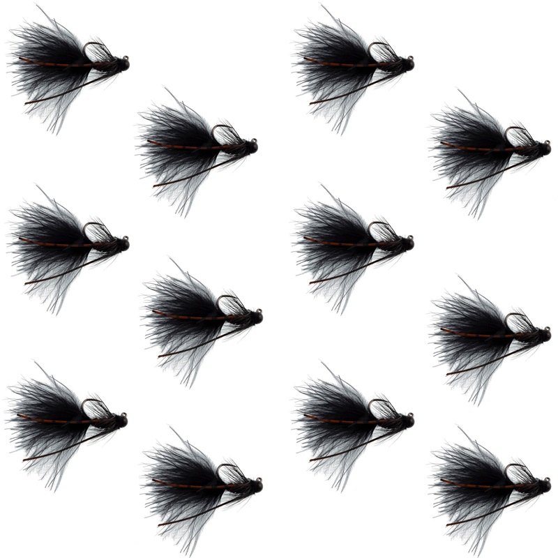 Tungsten Bead Tactical Black Mini Bugger Czech Nymph Euro Nymphing Fly – 1 Dozen Flies Size 12