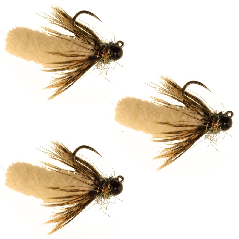 3 Pack Tungsten Bead Tan Mop Fly Tactical Jig Czech Euro Nymph Barbless Fly – 3 Flies Size 14