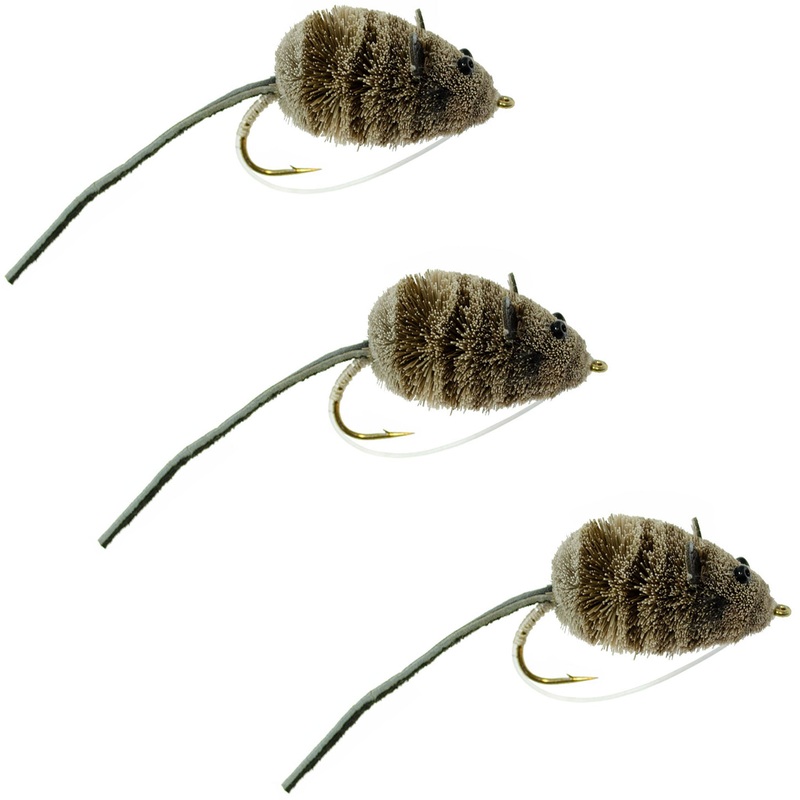 3 Pack Mighty Mouse Deer Hair Bug Size 4 – Bass Fly Fishing Bug Wide Gape Bass Hooks With Weed Guard