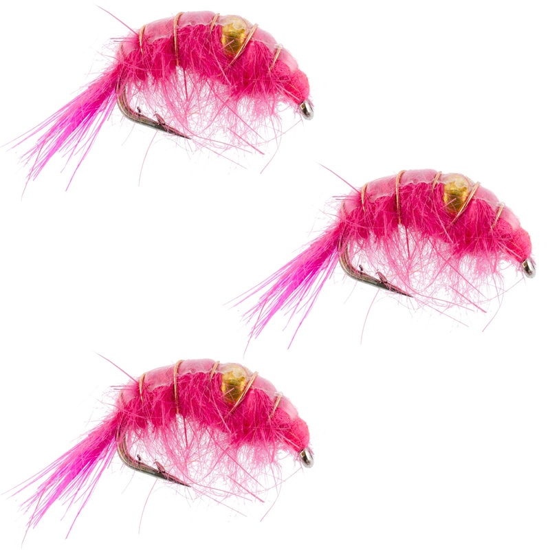 3 Pack Pink Beaded Shrimp Scud Pattern – Size 12 – Tailwater Lake Fly Fishing Nymph Flies