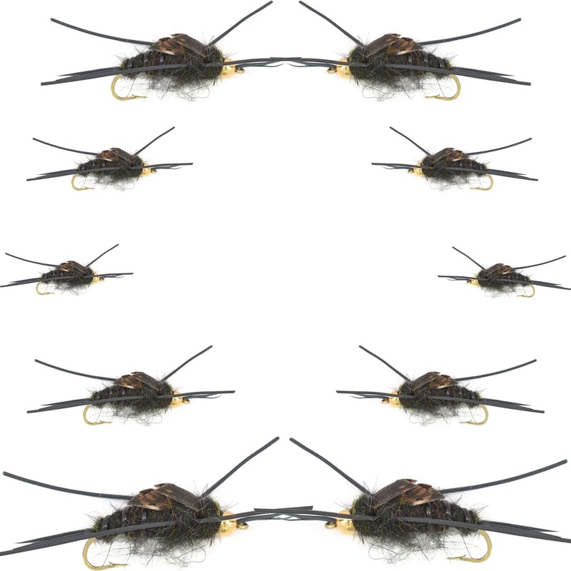 Basics Collection – Kaufmann’s Tungsten Bead Black Stonefly Nymph Assortment 10 Bead Head Rubber Legs Wet Flies – 2 Each Hook Sizes 4, 6, 8, 10, and 12