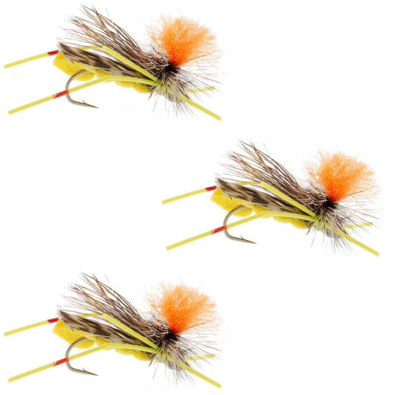 3 Pack Feth Hopper Yellow – Foam Grasshopper Fly Pattern – Hook Size 10