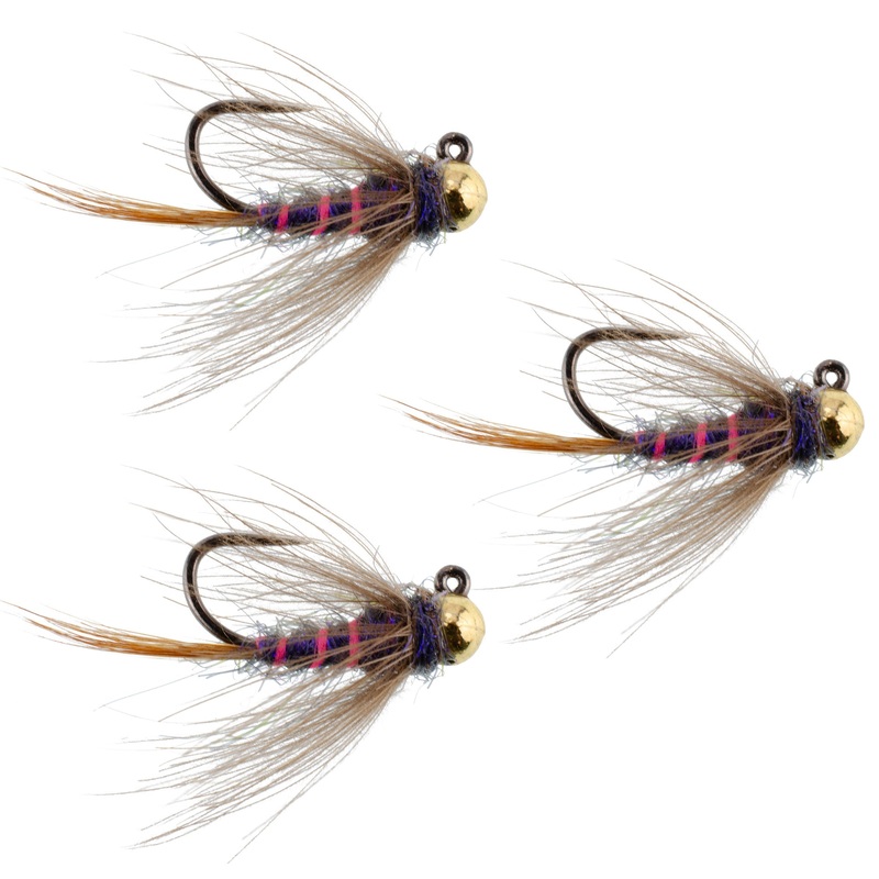 3 Pack Tungsten Bead Duracell Jigged Czech Nymph Euro Nymphing Fly – Hook Size 12