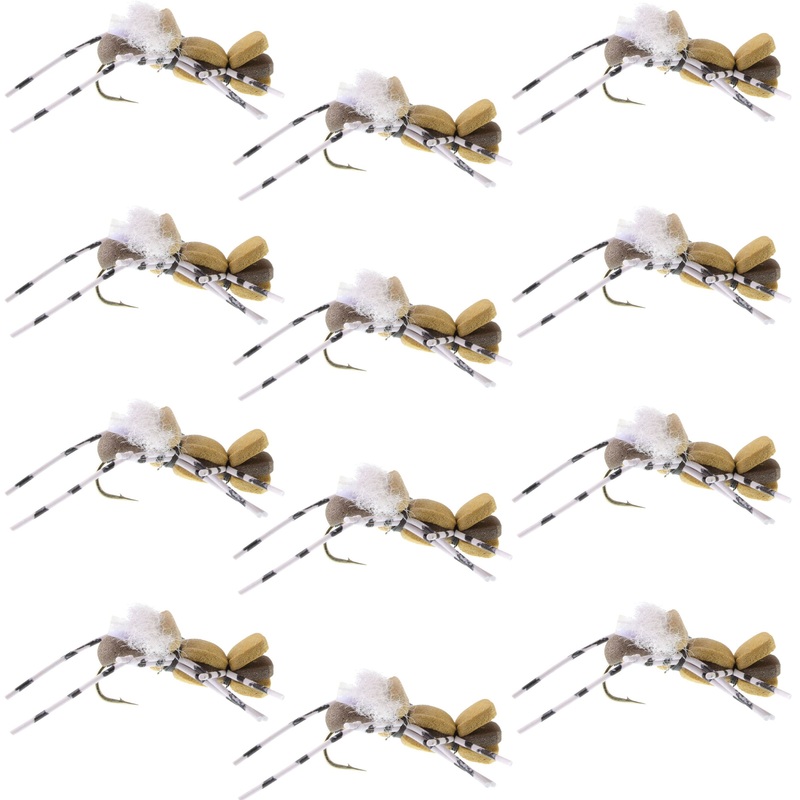 Fat Albert Tan Foam Body Grasshopper Fly – 1 Dozen Flies Hook Size 10