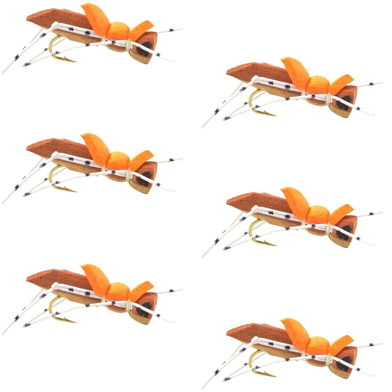 Moorish Hopper Brown Tan Foam Body Grasshopper Fly – 6 Flies Hook Size 10
