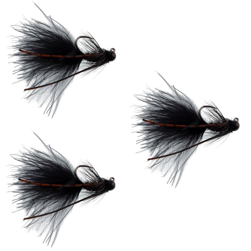 3 Pack Tungsten Bead Tactical Black Mini Bugger Czech Nymph Euro Nymphing Fly – 3 Flies Size 12