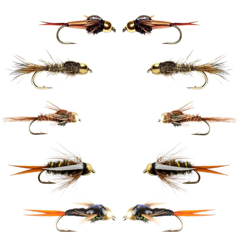 Basics Collection – Tungsten Bead Head Nymph Assortment – 10 Wet Flies – 5 Patterns – Hook Sizes 10, 12, 14, 16