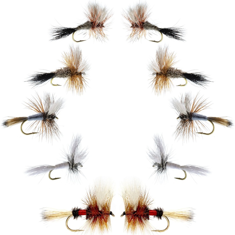 Basics Collection – Wulff Dry Fly Assortment – 10 Dry Fishing Flies – 5 Patterns – Hook Sizes 10, 12, 14