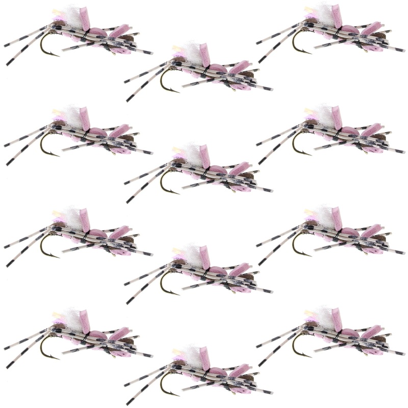 Fat Albert Pink Foam Body Grasshopper Fly – 1 Dozen Flies Hook Size 10