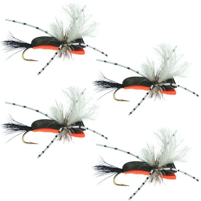 Hippie Stomper Black Orange Foam Body Grasshopper Dry Fly – 4 Flies Size 14