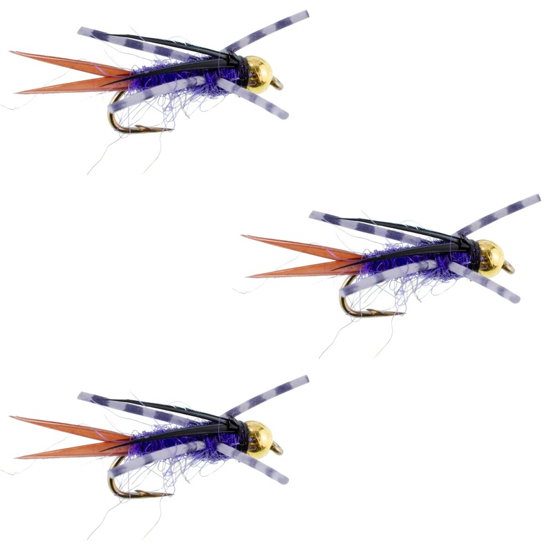 3 Pack Bead Head Purple Batman Rubber Legs Nymph Fly – Hook Size 12