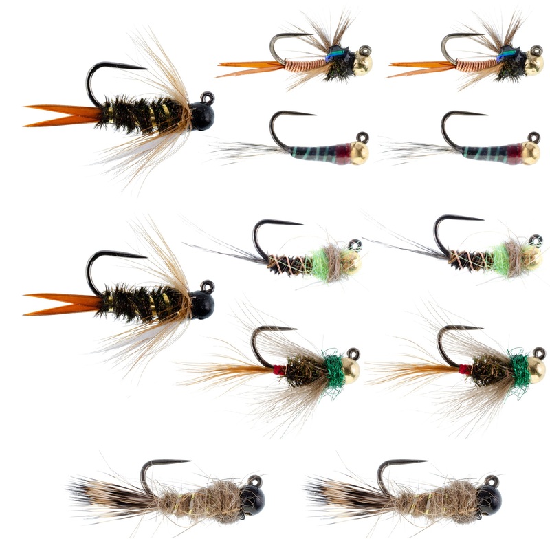 Tactical Czech Nymph Fly Fishing Flies Collection – One Dozen Tungsten Bead Euro Nymphing Fly Assortment – 2 Each of 6 Patterns – Hook Sizes 12, 14 and 16